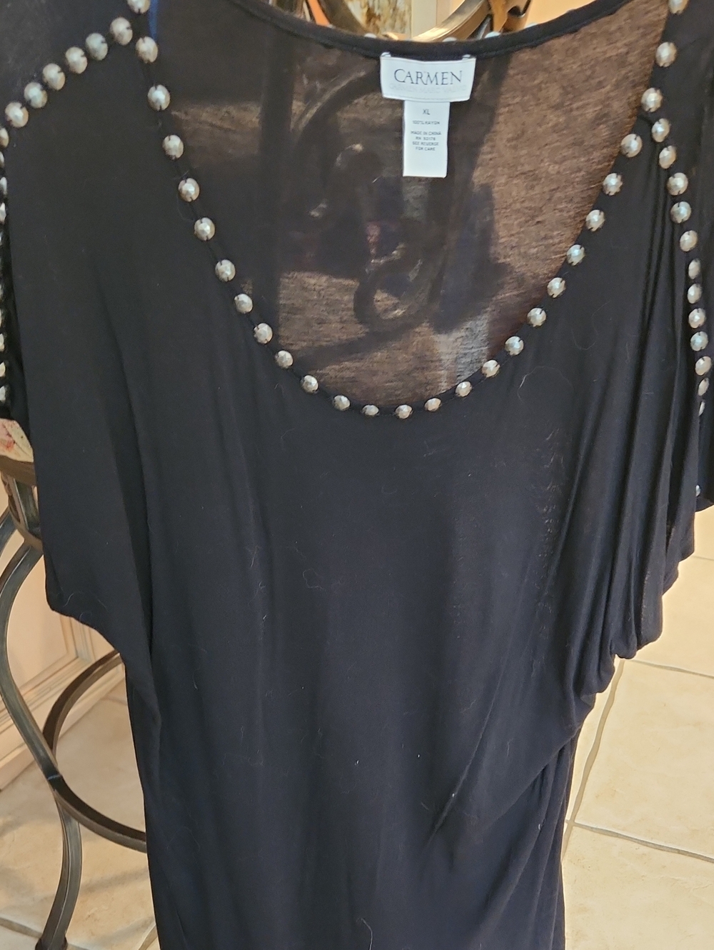 Black Top With Embleshments Around Neckline And Shoulder